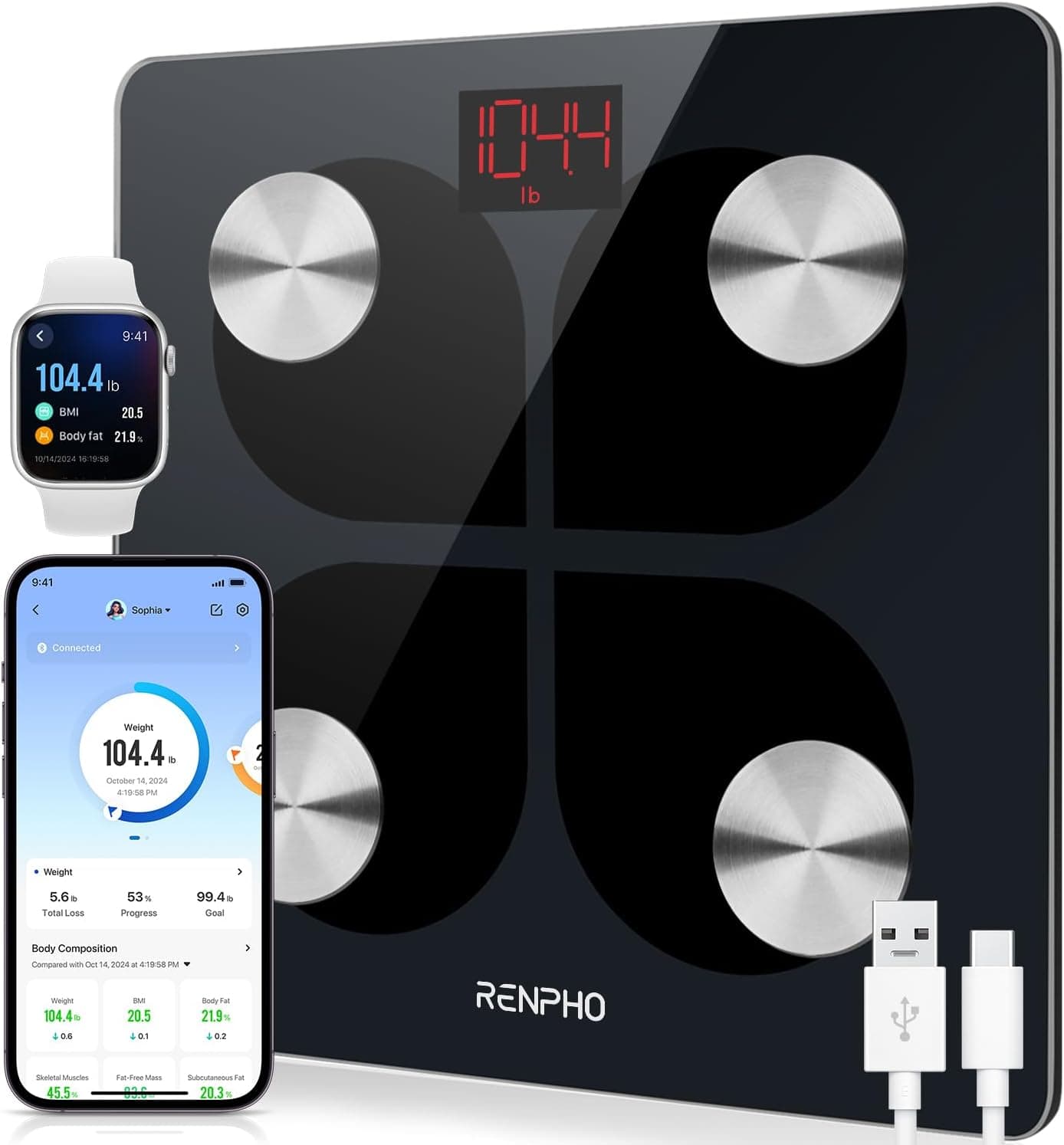 RENPHO Báscula de Grasa Corporal y Muscular con App, 13 Métricas, Elis 1 — foto 3