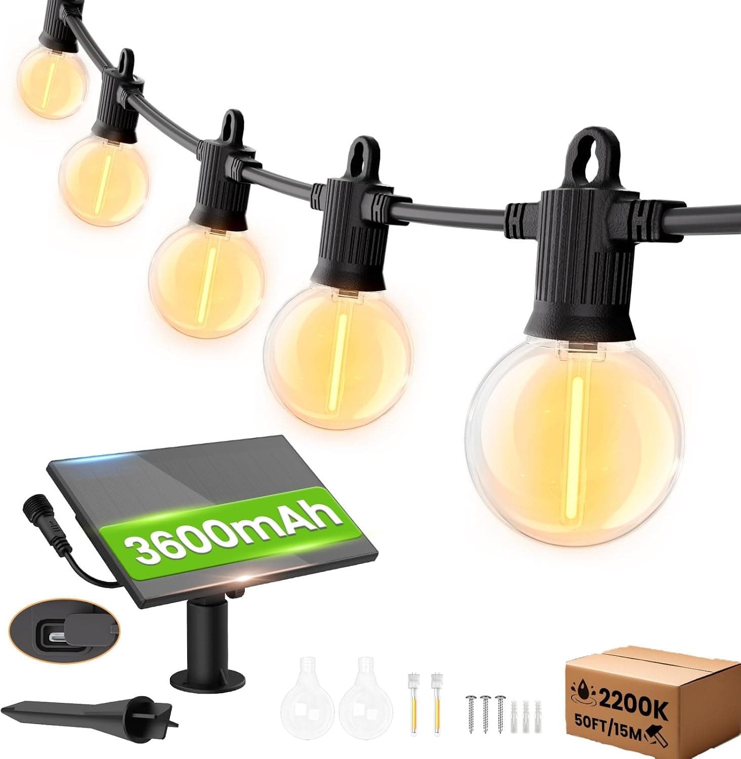 ZOTOYI Guirnalda Luminosa Exterior 15 Metros, Cadena de Luces G40 Impermeable IP65, 20+2 Bombillas LED — foto 2