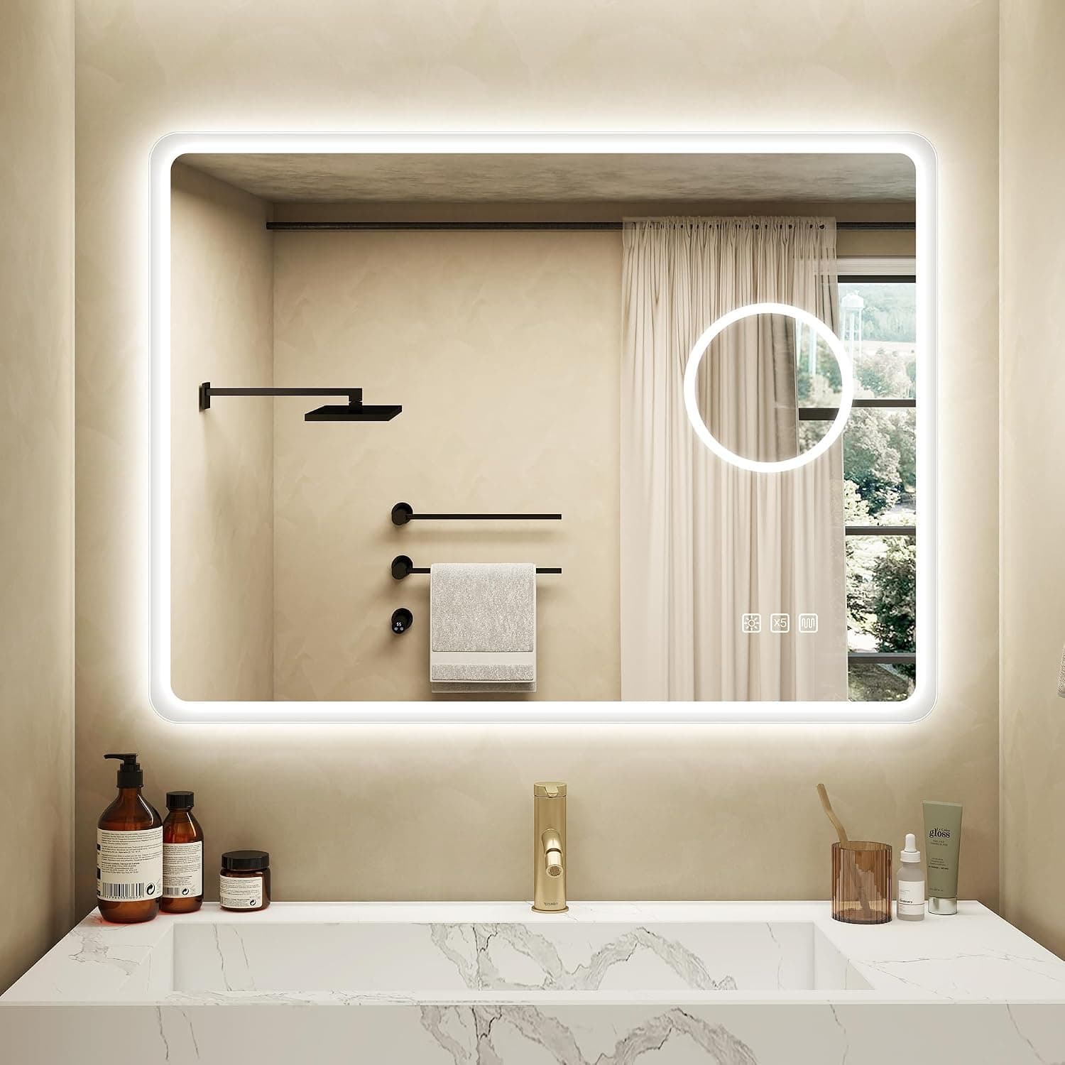 STARLEAD Espejo de Baño con Luz LED y Bluetooth 60x80cm, Antivaho, Regulable, 3 Colores de Luz — foto 2