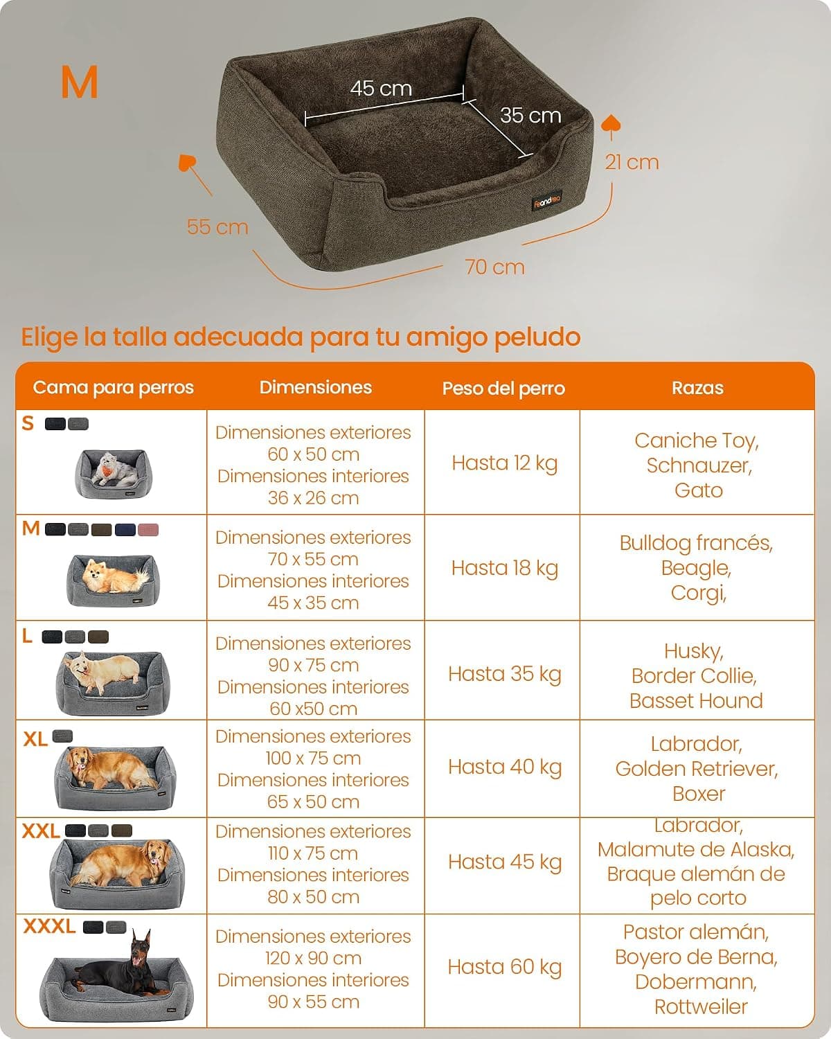 Feandrea Cama para Perros, Sofá de Lino con Bordes Elevados, Funda Extraíble Lavable, Talla M — foto 3