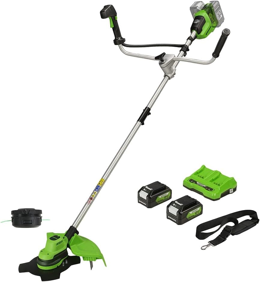 Greenworks 48V (2x24V) Desbrozadora a Batería con 2 Baterías 4Ah y Cargador, Mango de Bicicleta, Ancho de Corte 38 cm