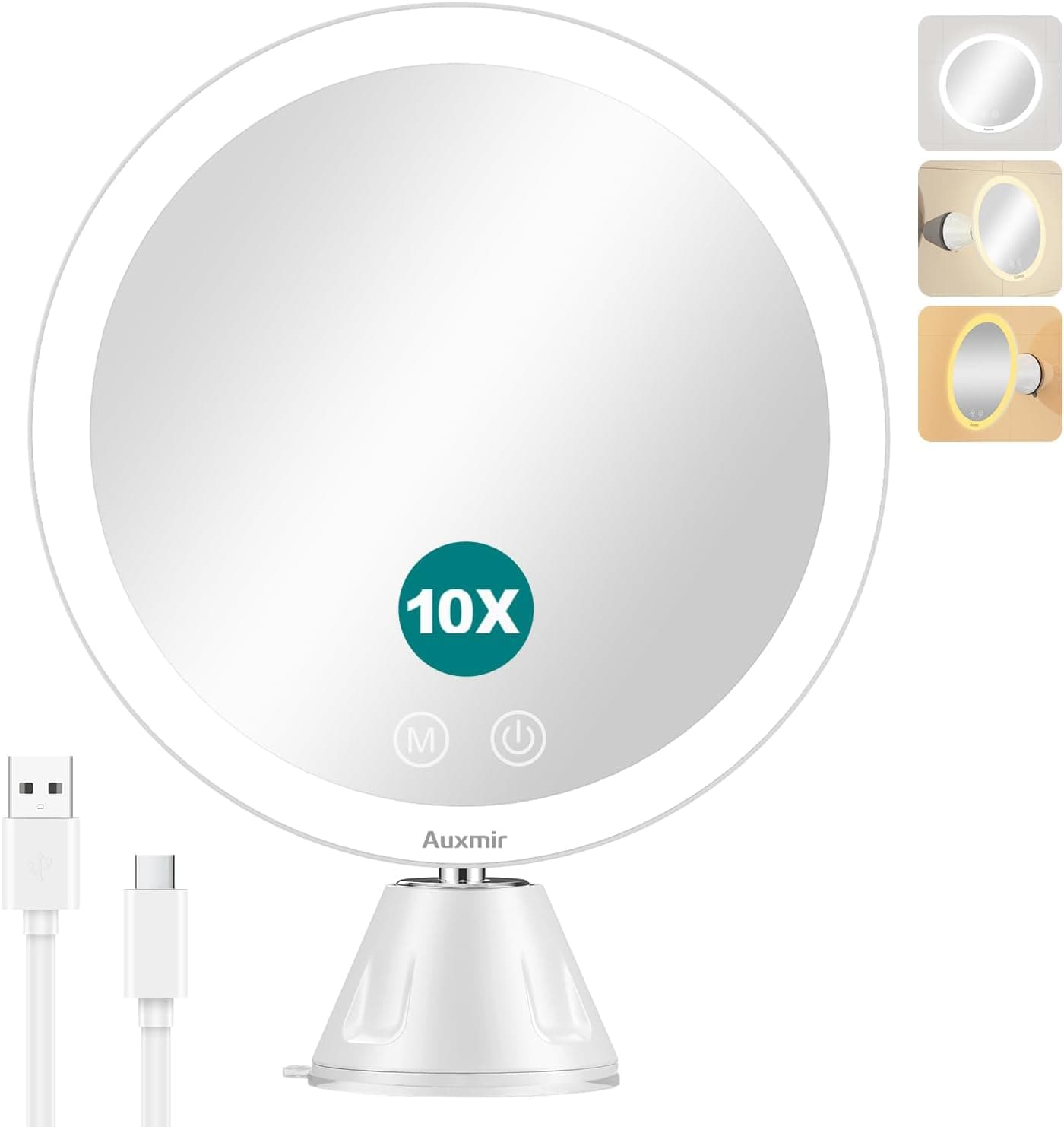 Auxmir Espejo de Maquillaje LED con Ventosa y Aumento 10x