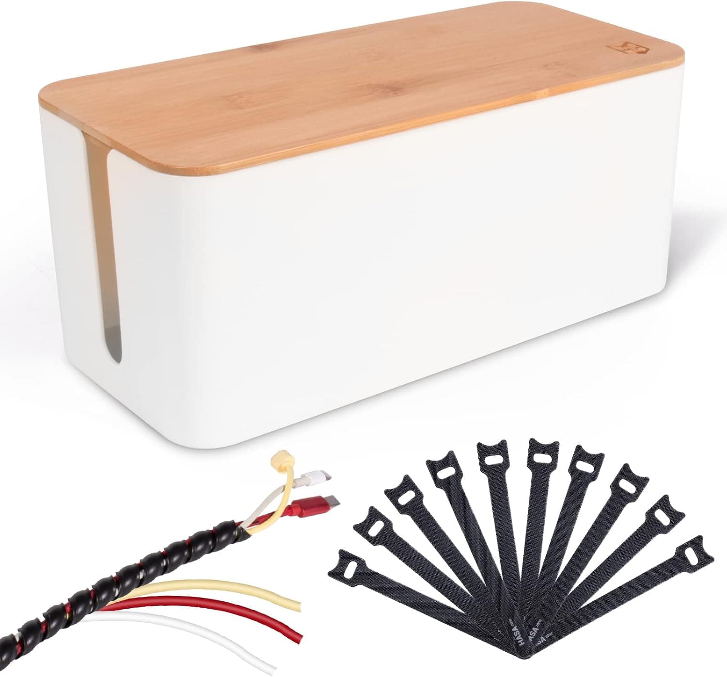 HASA Caja Organizadora de Cables con Tapa de Bambú