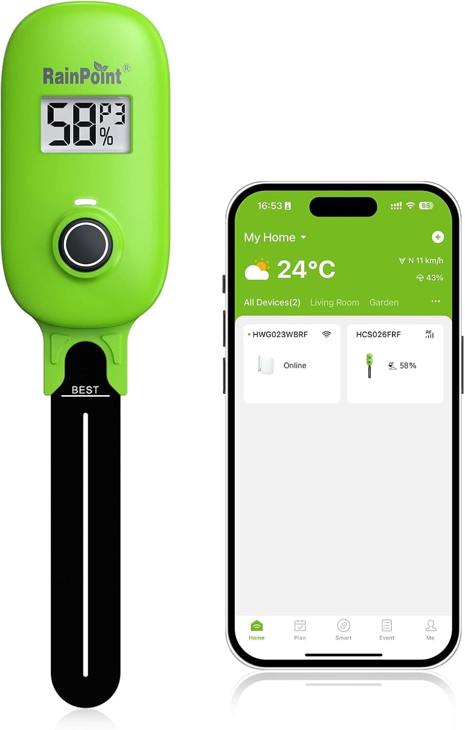 RAINPOINT Sensor de Humedad del Suelo WiFi, Medidor Digital de Humedad Vegetal, Sensor Capacitivo, IPX5