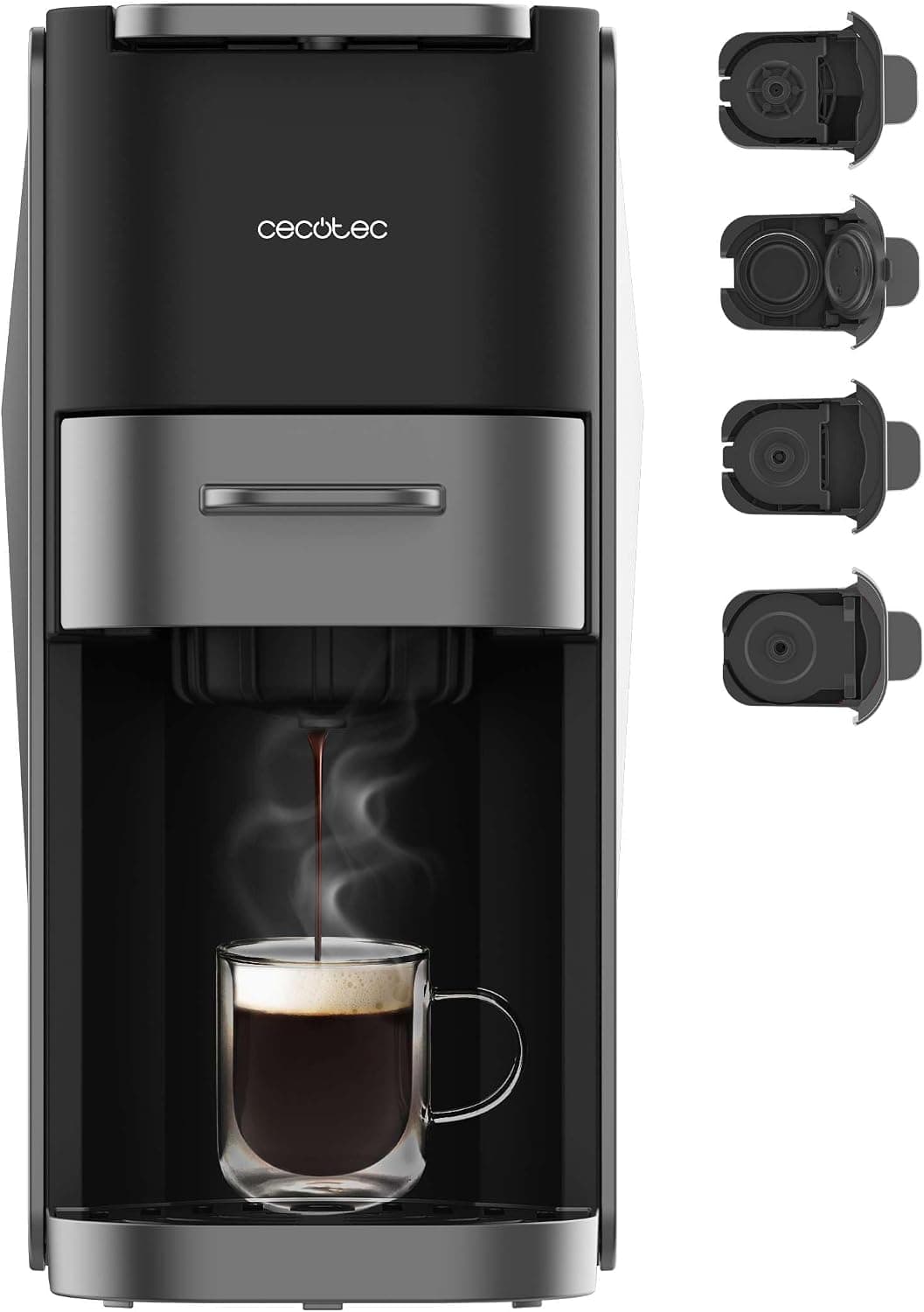 Cecotec FreeStyle Compact Dark 1200W Espresso Capsules Compact Coffee Machine, 20 Bar Pump, Compatible with Dolce Gusto, Nespresso, ESE Pod and Senseo