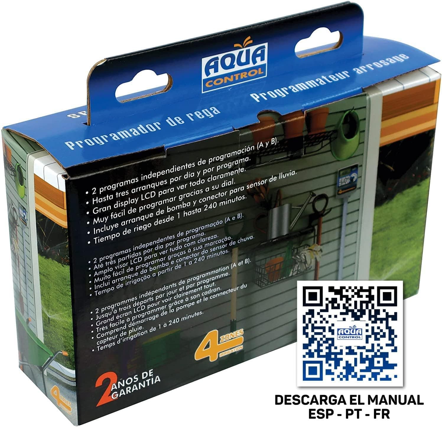 Aqua Control C1114 Programador de Riego Automático para Jardín con Transformador y Pantalla LCD, hasta 4 Zonas