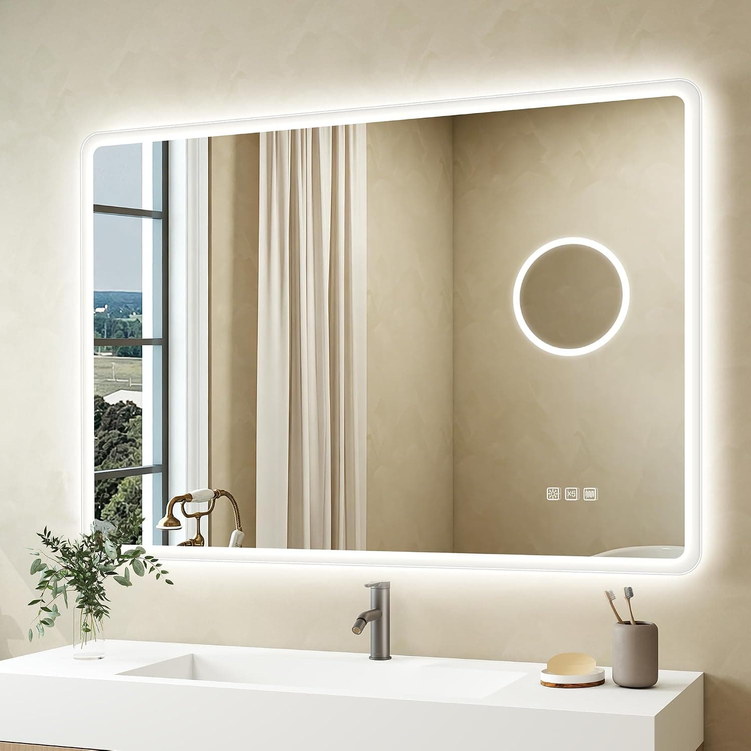 STARLEAD Espejo de Baño con Luz LED y Bluetooth 60x80cm, Antivaho, Regulable, 3 Colores de Luz