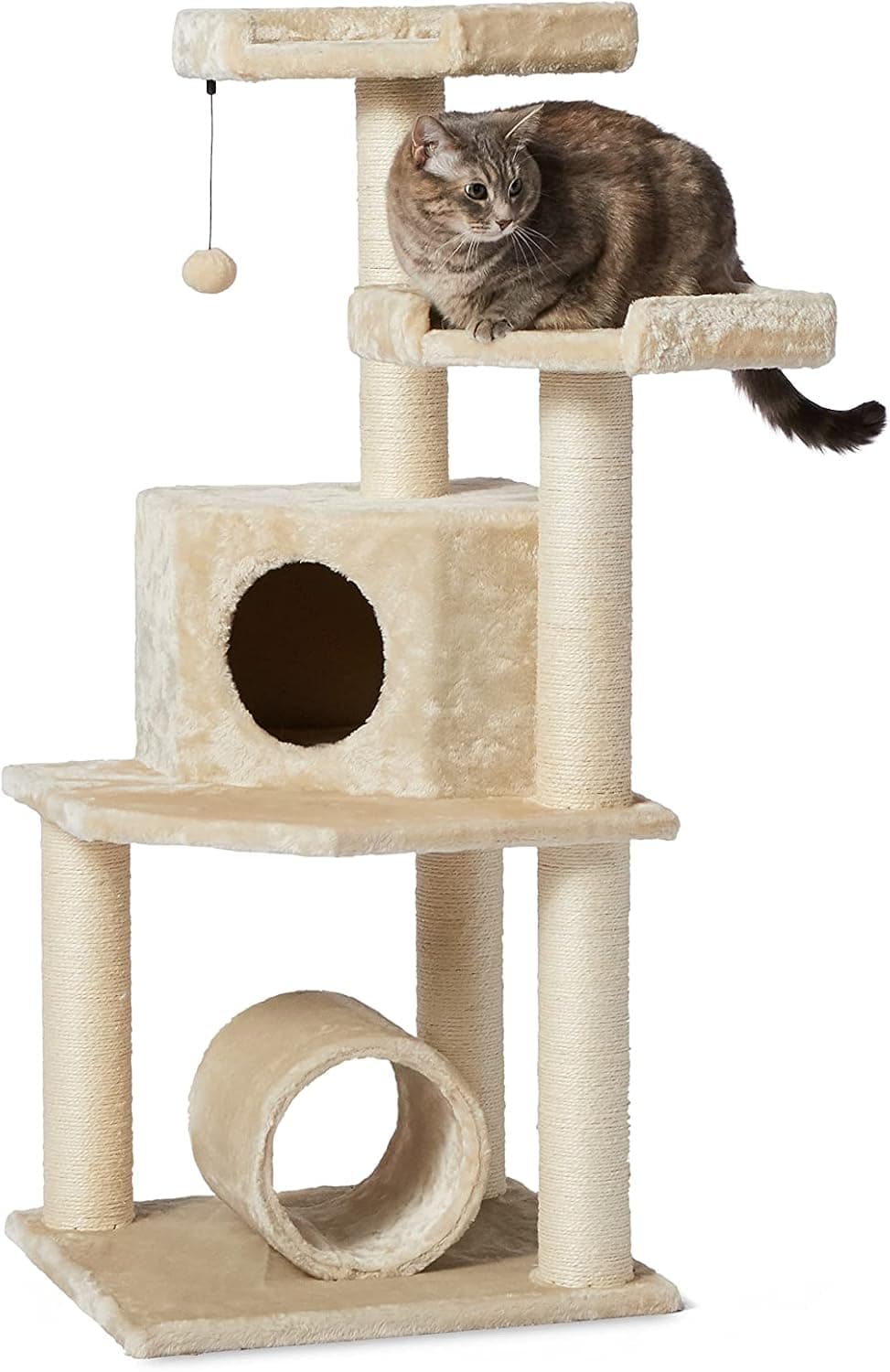 Amazon Basics Torre Rascador para Gatos con Cerramiento, Hamaca y Cama, 48x48x132 cm