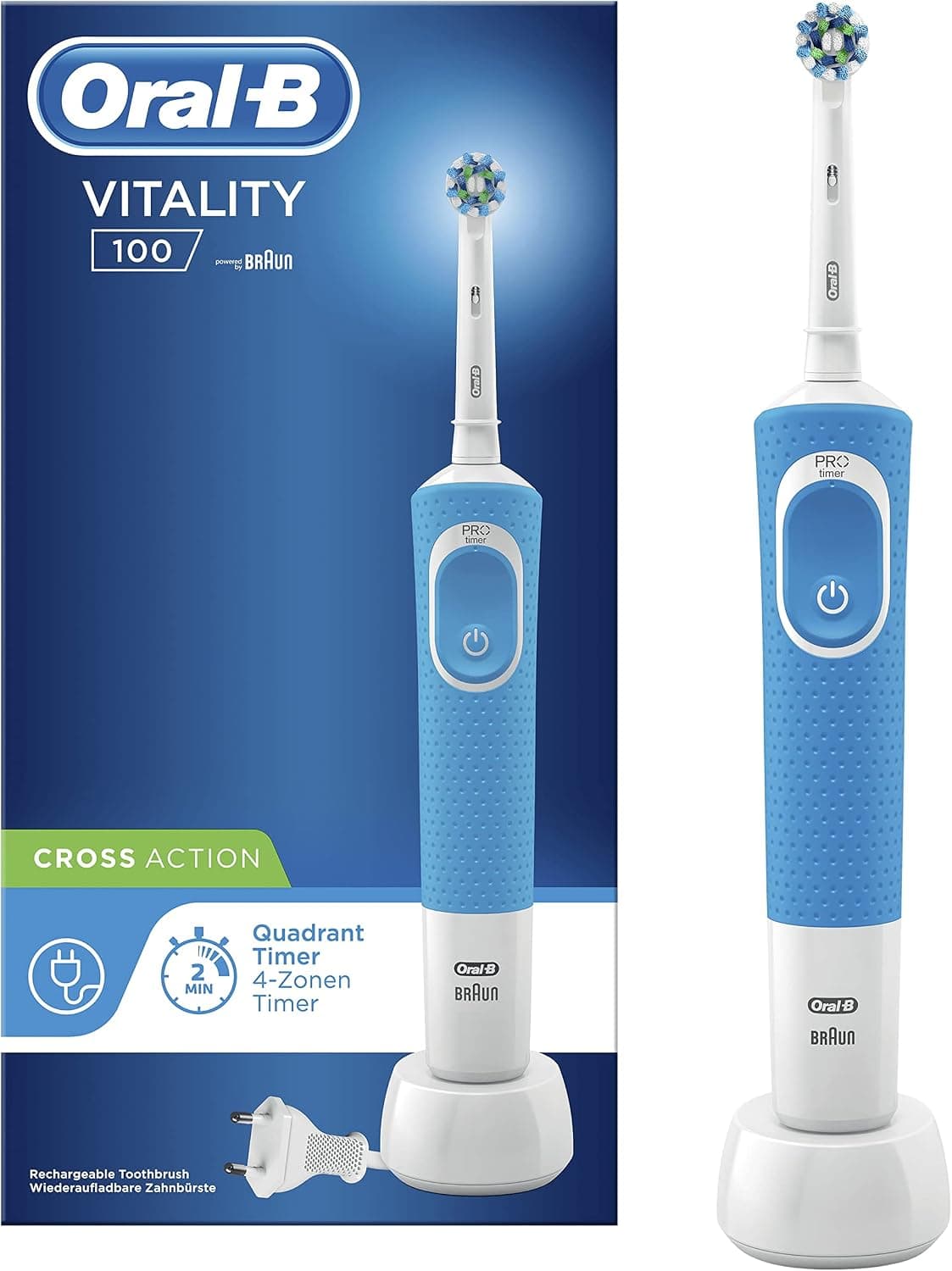 Oral-B Vitality Pro Cepillo de Dientes Eléctrico con 1 Cabezal, 3 Modos de Cepillado, Diseñado por Braun