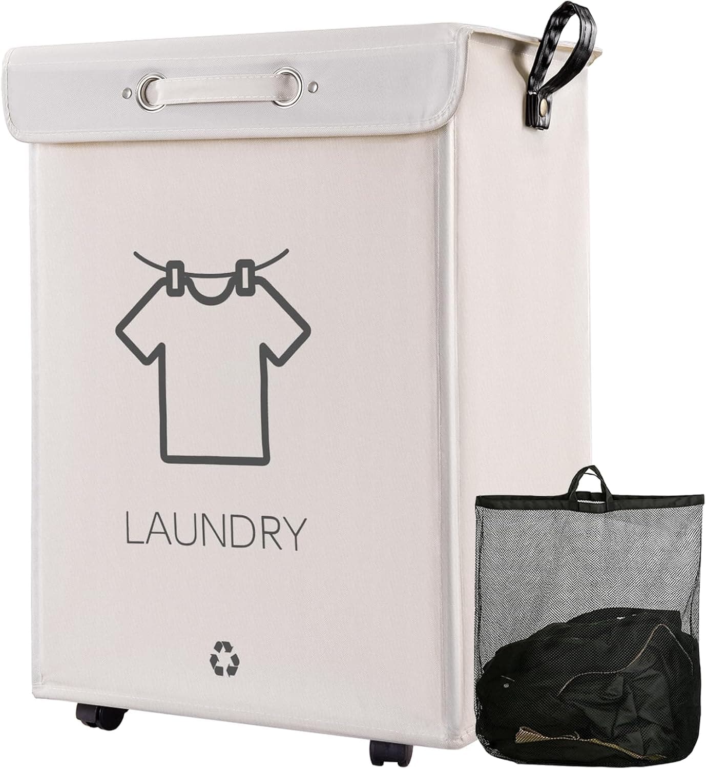 Cesto de Ropa Sucia con Ruedas 75L Plegable con Tapa