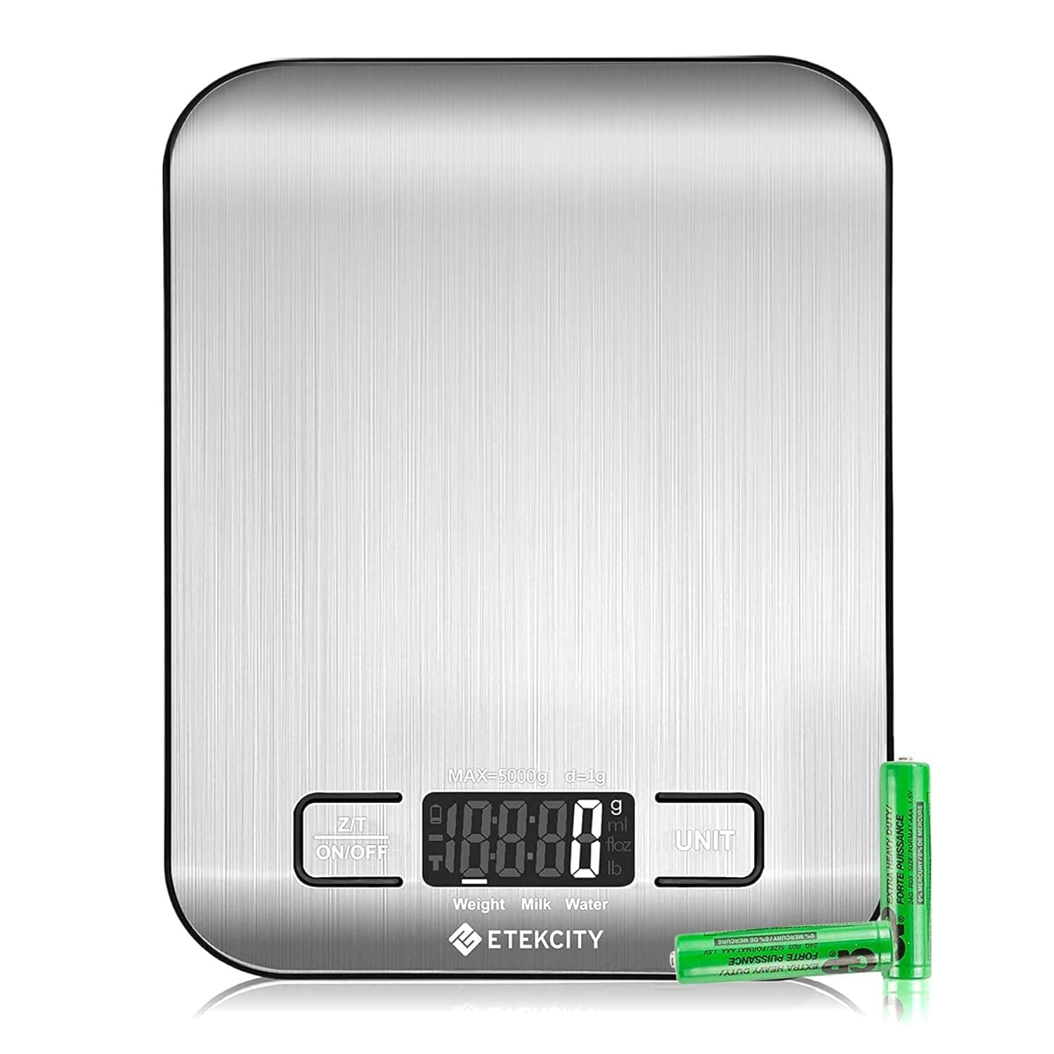 Etekcity EK6015, Stainless Steel Digital Kitchen Scale, High Precision Kitchen Scale 5 kg/11 lbs, Kitchen Weight with LCD Display, Multifunctional, 2 Batteries Included
