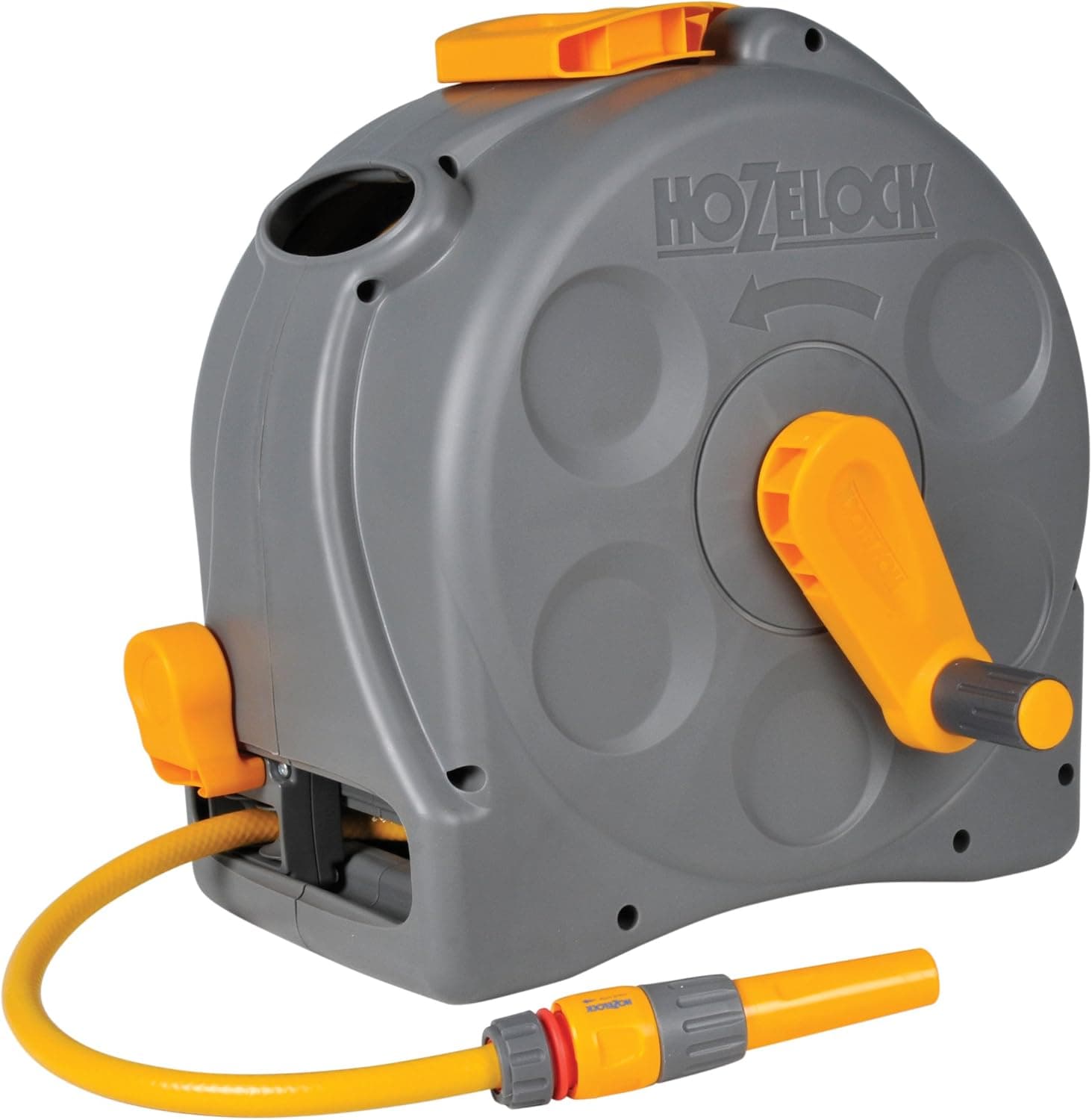 Hozelock Compact Reel Carrete Compacto de Manguera con 25 m de Manguera y Accesorios, 2 en 1 (Pared o Suelo)