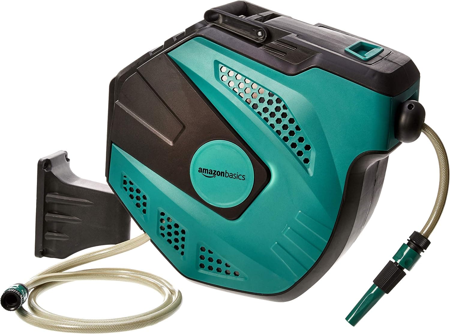 Amazon Basics Enrollador Automático de Manguera para Pared, Formato Compacto para Jardines y Terrazas Pequeñas