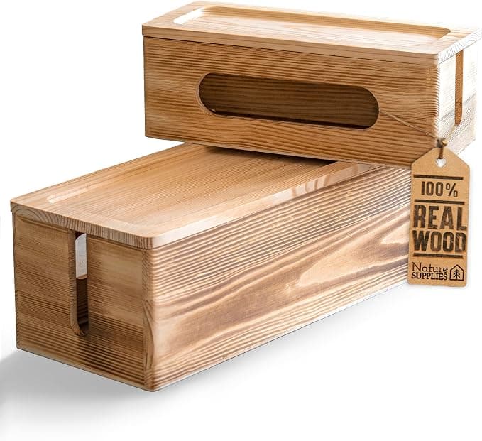 Nature Supplies Set de 2 Cajas Organizadoras de Cables en Madera