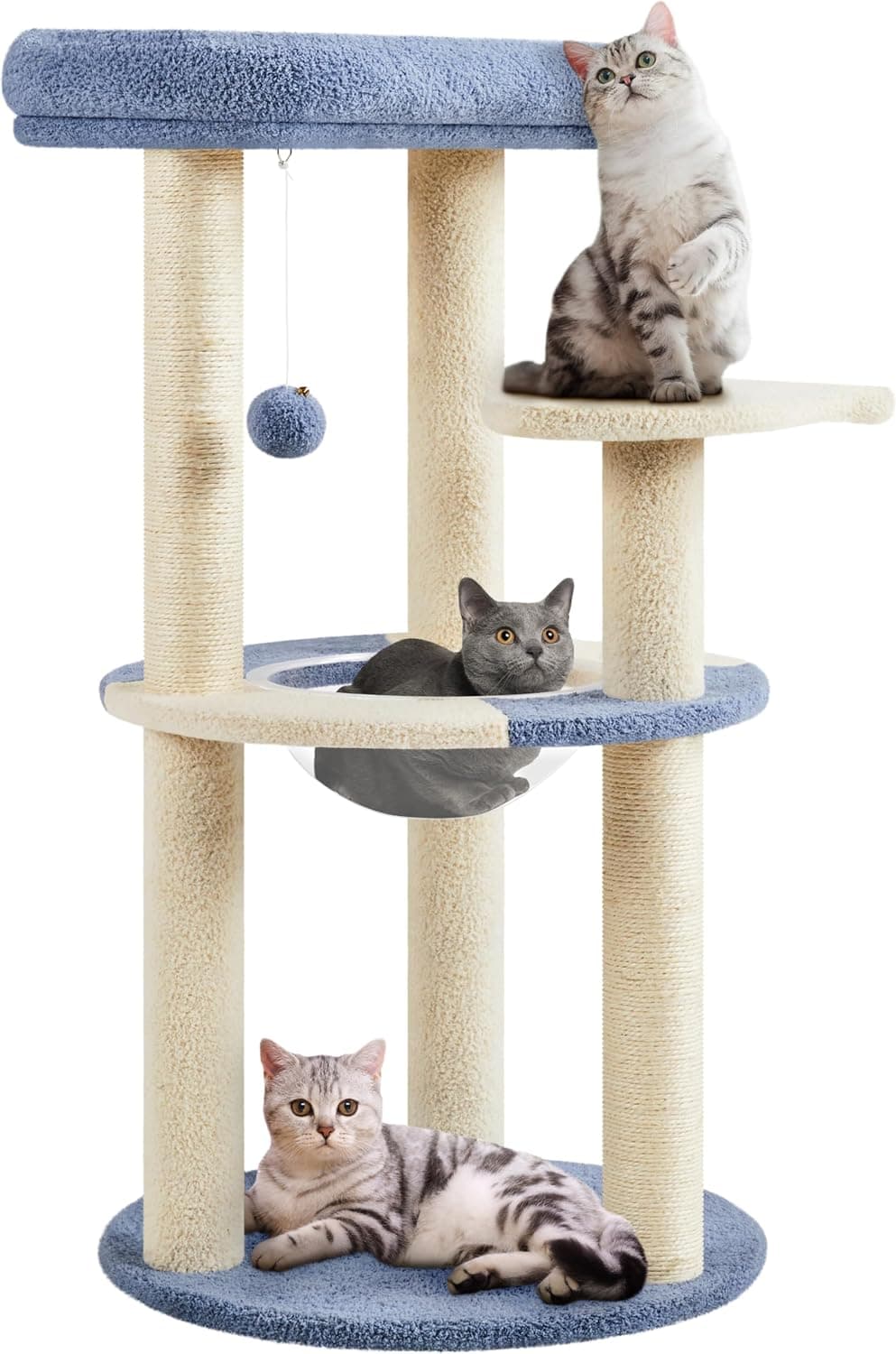 Yaheetech Árbol Rascador para Gatos con Soporte en Forma de Pez, Cápsula Transparente, 48.5x48.5x90 cm